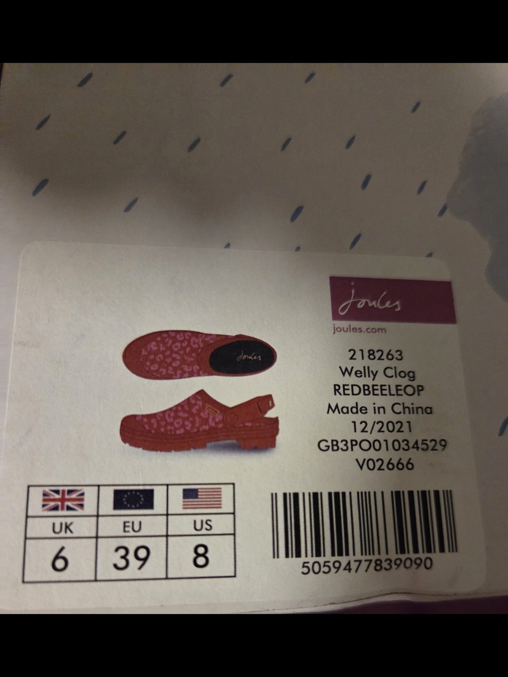 Joules Pop On Welly Red Clog Mules with Lavender Leopard Print - Picture 4 of 10